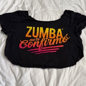 Zumba Fitness Black Crop Top with Yellow-Orange-Pink Gradient Logo